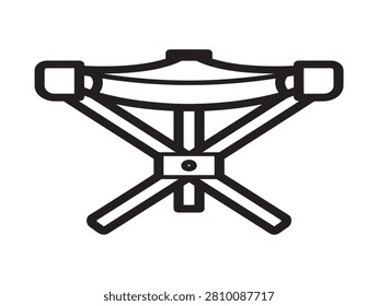 Camping stool icon. Folding chair line art. Portable outdoor furniture.