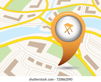 Camping stool icon. Vector illustration  Symbol on the map pointer