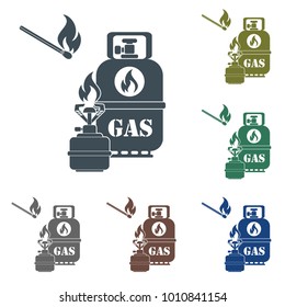 Camping stove with gas bottle icon vector. Vector illustration.

