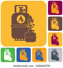 Camping stove with gas bottle icon. Flat icon isolated. Vector illustration