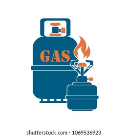 Camping stove with gas bottle icon vector. Vector illustration.

