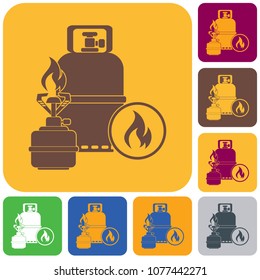 Camping stove with gas bottle icon. Vector illustration.

