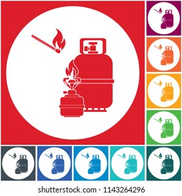 Camping stove with gas bottle icon vector. Vector illustration.

