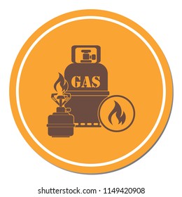 Camping stove with gas bottle icon. Vector illustration.

