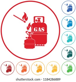 Camping stove with gas bottle icon vector. Vector illustration.

