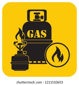 Camping stove with gas bottle icon. Vector illustration.

