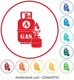 Camping stove with gas bottle icon. Vector illustration.

