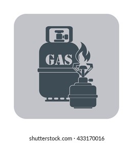 Camping stove with gas bottle icon vector. Flat icon isolated on the gray background. Vector illustration.

