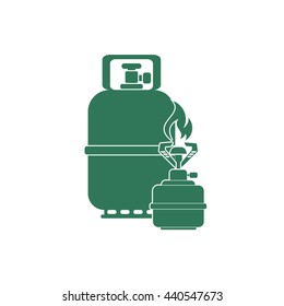 Camping stove with gas bottle icon vector. Vector illustration.

