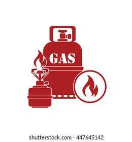 Camping stove with gas bottle icon vector. Vector illustration.

