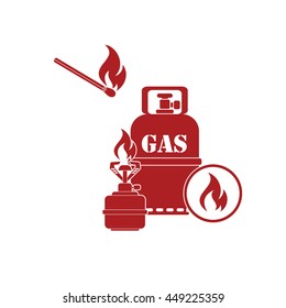 Camping stove with gas bottle icon vector. Vector illustration.

