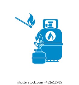 Camping stove with gas bottle icon vector. Vector illustration.

