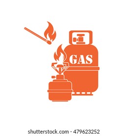 Camping stove with gas bottle icon vector. Vector illustration.

