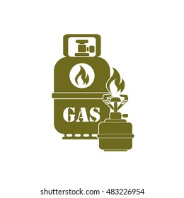 Camping stove with gas bottle icon vector. Vector illustration.

