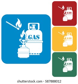 Camping stove with gas bottle icon vector. Vector illustration.

