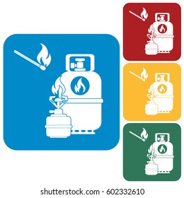 Camping stove with gas bottle icon vector. Vector illustration.

