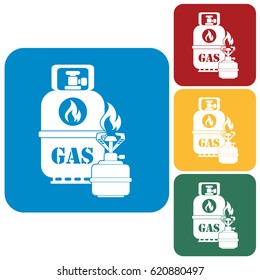 Camping stove with gas bottle icon vector. Vector illustration.

