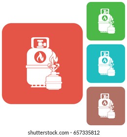 Camping stove with gas bottle icon. Flat icon isolated. Vector illustration

