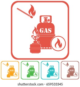 Camping stove with gas bottle icon vector. Vector illustration.

