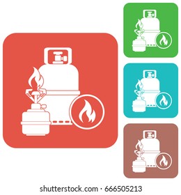Camping stove with gas bottle icon. Vector illustration.

