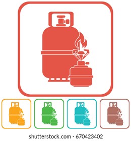 Camping stove with gas bottle icon vector. Vector illustration.