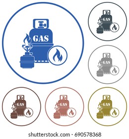 Camping stove with gas bottle icon. Vector illustration.

