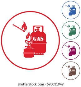 Camping stove with gas bottle icon vector. Vector illustration.

