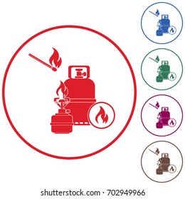 Camping stove with gas bottle icon vector. Vector illustration.

