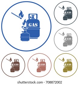 Camping stove with gas bottle icon vector. Vector illustration.

