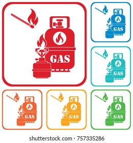 Camping stove with gas bottle icon vector. Vector illustration.

