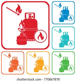 Camping stove with gas bottle icon vector. Vector illustration.

