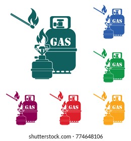 Camping stove with gas bottle icon vector. Vector illustration.

