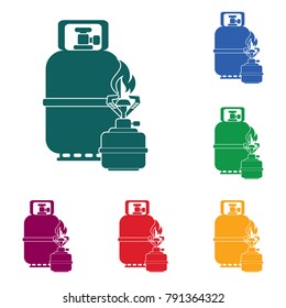 Camping stove with gas bottle icon vector. Vector illustration.

