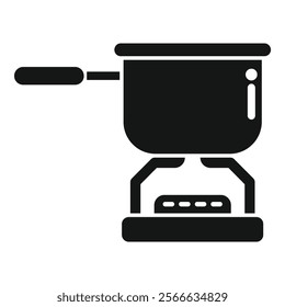 Camping stove heating cooking pot icon, glyph style