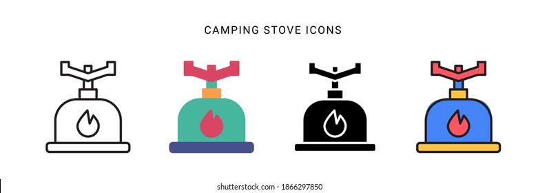 camping stove icon vector with four different style. isolated in white background