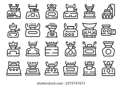 Camping stove icons set outline vector. Fuel energy. Burner camp fire