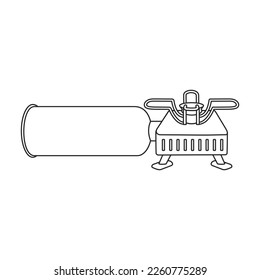 Icono de contorno vectorial de la estufa de camping. Viaje del horno de ilustración del vector sobre fondo blanco. Icono de ilustración aislada de la estufa de camping .