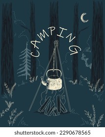 Camping, Sommerlager und Reisen. Vektorgrafiken für Flyer, Plakate usw.