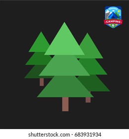 Camping summer forest, trees icon. Outdoor camp tourism. Isolated vector illustration in cartoon style