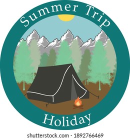 Camping in Summer, Mountain, Trees, Campfire, Tent, Sun, Summer Holiday, Forest