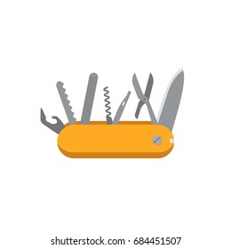 Camping summer Multi tool icon. Outdoor camp tourism. Isolated vector illustration in cartoon style