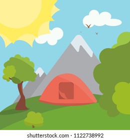 Camping. Summer. Nature.Cartoon.Flat.Eps10.
