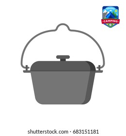 Camping summer tourist pot icon. Outdoor camp tourism. Isolated vector illustration in cartoon style