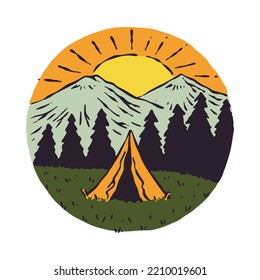 Camping and sunrise graphic illustration vector art t-shirt design