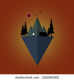 Camping sunset forest Illustration. triangle design   