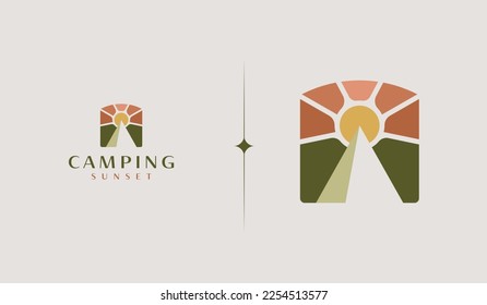 Camping Sunset Logo Template. Universal creative premium symbol. Vector illustration. Creative Minimal design template. Symbol for Corporate Business Identity