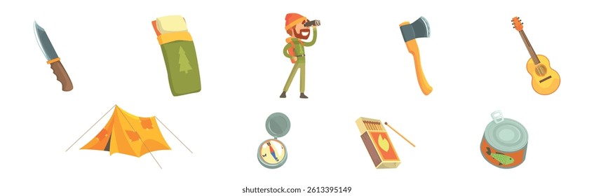 Camping and Survival Object for Adventure and Travel Vector Set