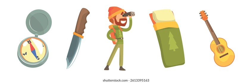 Camping and Survival Object for Adventure and Travel Vector Set