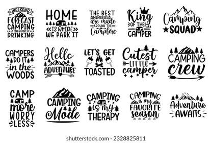 Camping-SVG-Paket, Kalligrafisches Gestaltungstypografie-Element, handgezeichnetes Typografie-Anführungsbündel, Printable Camping-Anführungszeichen-Design mit Vektorgrafik