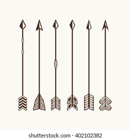 Camping symbols. Big set of hand drawn arrows.